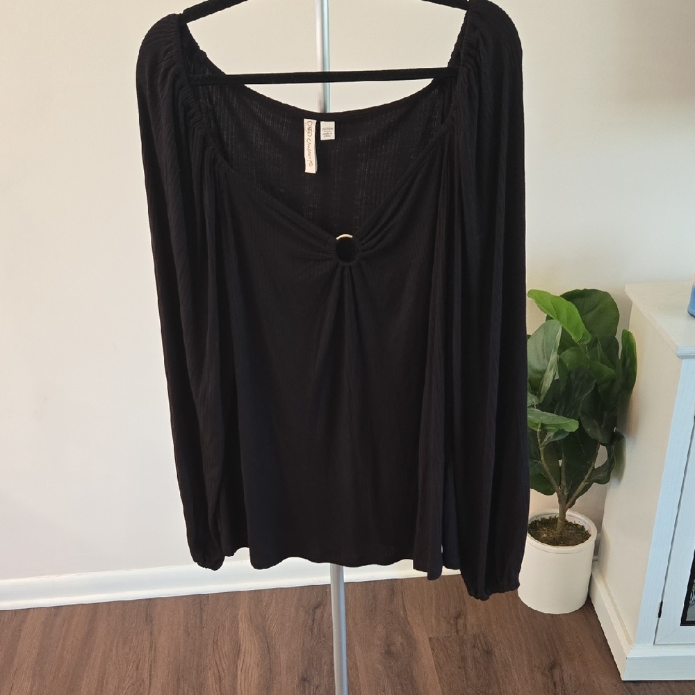 Cato Black Women's Blouse with Ring Keyhole